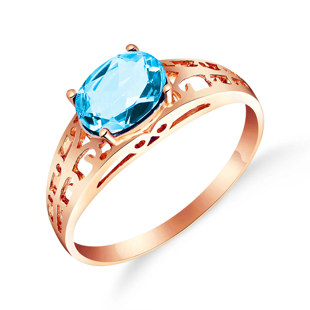 14K. SOLID GOLD FILIGREE RING WITH NATURAL BLUE TOPAZ (Rose Gold) - Picture 1 of 1